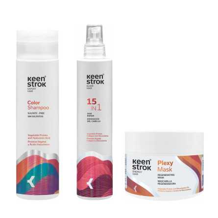 keen-strok-kit-reparator-pentru-par-vopsit-sampon-fara-sulfati-250ml-plexy-masca-300ml-15-in-1-tratament-leave-in-250ml